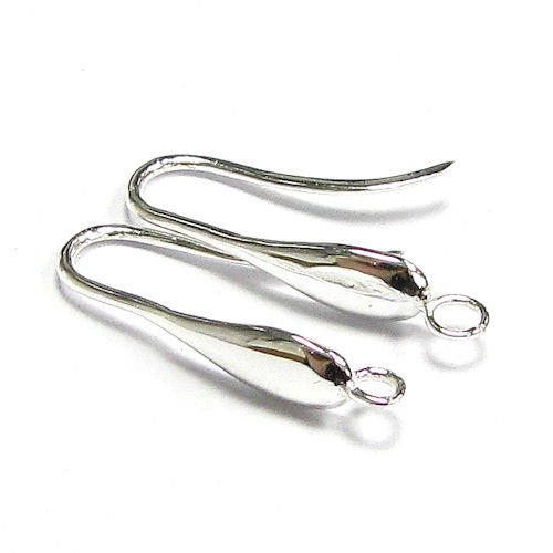 2 pcs .925 Sterling Silver Ear Wire Teardrop Earwire French Hook 19mm / Earring Dangle Connector / Findings / Bright