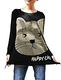 Uget® Women Batwing Top Cat T Shirt Loose T Shirts Casual Tops Oversize Top