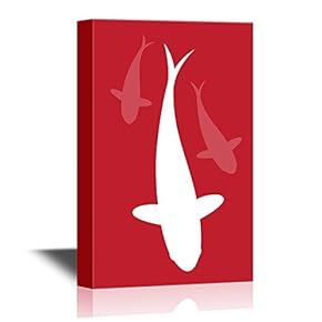 Japanese Culture Canvas Wall Art - Japanese Minimalism Painting of Carps - Gallery Wrap Modern Home Art | Ready to Hang - 12x18 inches