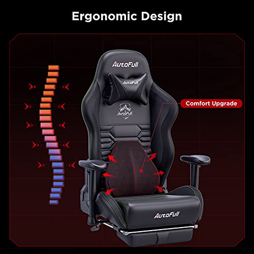 AutoFull-Silla-Gaming-Silla-Gamer-Ergonomica-Silla-de-Oficina-Cuero-de-PU-Silla-de-EscritorioAltura-e-inclinacion-AjustablesReposacabezas-y-Soporte-LumbarReposapiesNegro