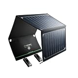 Ultra Léger Chargeur Panneau Solaire 16W / 5V 3.2A RAVPower Double Port USB iSmart Haute Conversion d'Energie Solaire Portable Pliable Puissant Imperméable avec 2 Câble Micro-USB et 4 Crochets en Acier Inox pour iPhone, iPad, Smartphones Androids, Tablettes PC, Caméra Sport, GPS, Batterie Externe, Lampe de Poche, Mp3, iPod, iTouch etc.