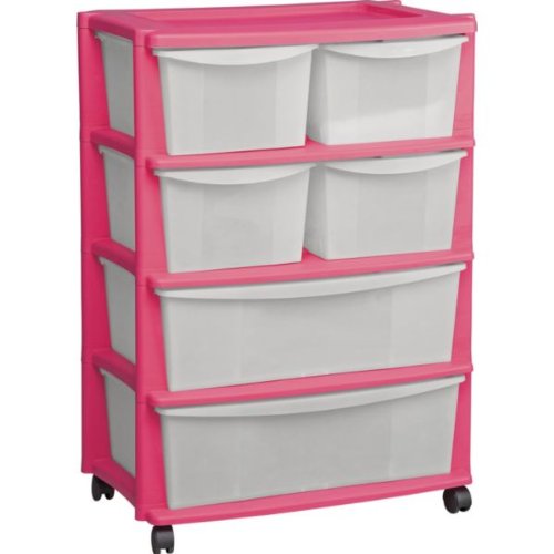 Hsb Bundle 6 Drawer Plastic Wide Storage Chest Pink With