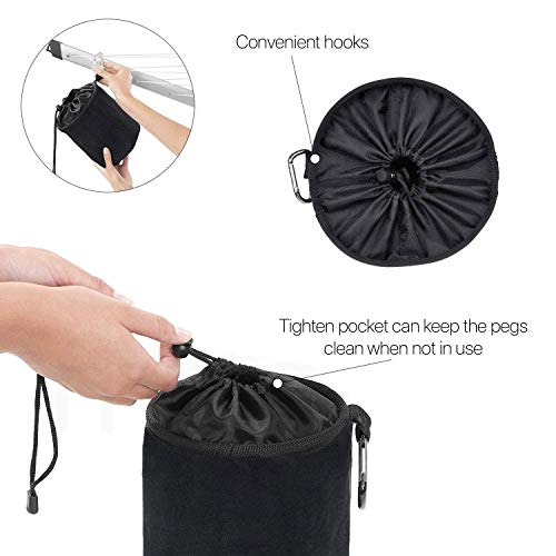 Peg Bag with Clothes Pegs, 100 Pack Powerful Stainless Steel Clips in Weather Resistant Laundry Peg Bag with Hanging Hook for Wash Line - Thumbnail 4