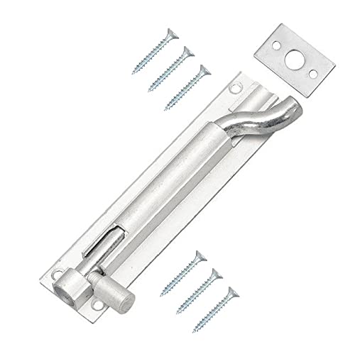 TERF Aluminium Door Bolt Barrel Slide Lock Necked Door Bolt 100mm [4''] Door Latch with Screws Ideal Door Locks for Internal and External Doors - 100mm, Silver