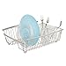 mDesign Large Kitchen Countertop, Sink Dish Drying Rack with Removable Cutlery Tray - Drain and Dry Wine Glasses, Bowls and Dishes - 2 Pieces - Satin Metal Wire/Clear BPA Free Cutlery Caddy