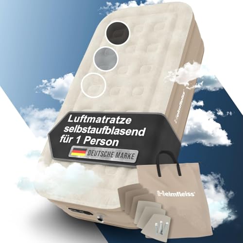 Heimfleiss® Luftmatratze Selbstaufblasend 1 Person | Premium Luftbett 100x200 cm mit Integrierter Pumpe | Schnell Aufblasbare Matratze ideal als Gäste