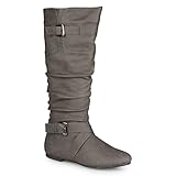Twisted Women's Faux Leather Slouchy Buckle Strap Mid Calf Boots - VAN0109 GREY, Size 10
