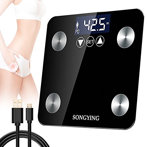 Smart Body Fat Scale, Large LED Display, USB Charging Body Fat Scale, Weight/Body Fat/BMI/Fitness Body Composition Analysis Smart Scale,to Accurately Track Your Health,Auto Turn Off/On,Exquisite,Black