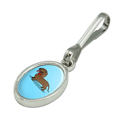 Dachshund Wiener Dog Cartoon Antiqued Oval Charm Clothes Purse Suitcase Backpack Zipper Pull Aid