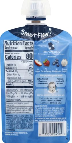 GERBER BABY FOOD POUCHES, TODDLER 12+ MONTHS, FRUIT & YOGURT VERY BERRY, 3.5 OUNCE