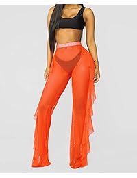 wsevypo Mujer Sexy Ver a través de malla transparente Volantes Pantalones Perspectiva Traje de baño Bikini Parte inferior de la cubierta hasta Fiesta Clubwear Pantalones