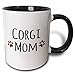 3dRose (mug_154105_4) Corgi Dog Mom - Doggie by breed - brown muddy paw prints love - doggy lover - proud mama pet owner - Two Tone Black Mug, 11oz