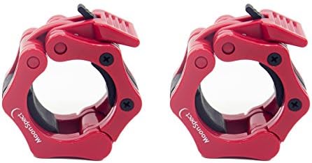 MoonSpect- Barbell Clamp Collar-1 Pair 2"(50mm) Diameter Standard Bar Barbell Collars Clips Dumbbell Muscle Lock Clamp Bar Lockjaw (Red)