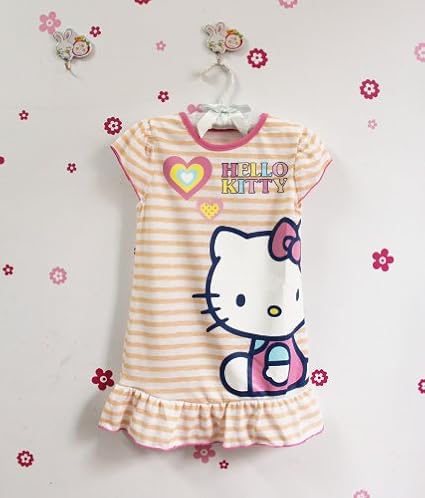 Amazon Co Jp Hello Kitty ハローキティ 子供 キッズ キティー 半袖 ボーダー Tシャツ ワンピース B 2 3 4 5 6歳 5 6y 服 ファッション小物