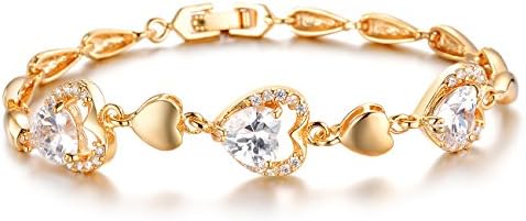 KingSix 18K Yellow Gold-Plated Heart Cubic Zirconia Link Bracelet KKS442