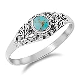 Sterling Silver Bright Women's Simulated Turquoise Leaf Ring (Sizes 4-10) (Ring Size 8)
