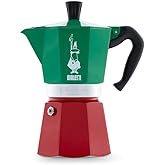 Bialetti - Moka Express Italia Collection: Iconic Stovetop Espresso Maker, Makes Real Italian Coffee, Moka Pot 6 Cups (9 Oz - 270 Ml), Aluminium, Colored in Red Green Silver
