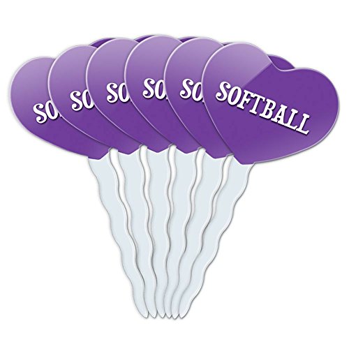 Purple Heart Love Set of 6 Cupcake Picks Toppers Decoration I Love Heart Sports Hobbies Se-St - Softball