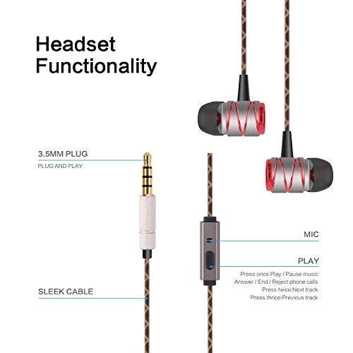 Sonzi In Ear Earphones Stereo Headphones For IPhone/IPod/IPad etc. - 3.5 mm Interface Devices - Silver and Red