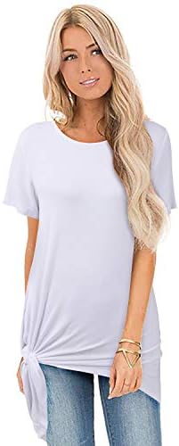 ABYOXI Womens Summer Solid Color Short Sleeve T-Shirt Plus Side Tie Knot Casual Shirt Top S-XXL
