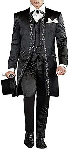 RONGKIM Men's Luxury Embroidery Classic 3 Pieces Men Tuxedo Slim Fit Wedding Formal Party Suit