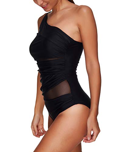 Lovebabe-Damen-Schlankheits-Badeanzug-Raffung-Einteiler-High-Neck-Bademode-Strandmode