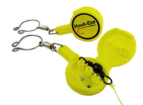 HOOK-EZE Fishing Gear Knot Tying Tool for Hooks Jigs Swivels (Yellow) | Line Cutter |Cover Hooks on Fishing Poles Travel Safely Fully Rigged. Ideal for Bass Ice Kayak Fishing