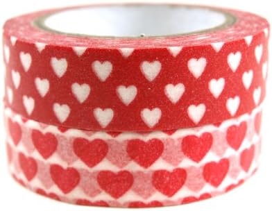 Wrapables Red Hot Hearts Japanese Washi Masking Tape (Set of 2), 10M L x 15mm W