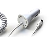 Apple iPhone 8 8+ X7 7 Plus 6 6S 6+ 6S+ SE 5 5S New Rapid Fast Car Charger - 5 Foot Coiled Cord 5v / 2.1 Amp - White - Red LED