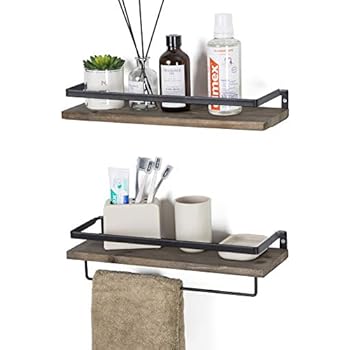black and white bathroom floating shelves