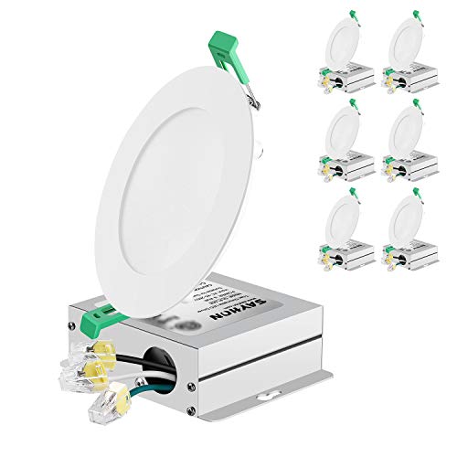SAYHON 6 Pack 4 inch Ultra Thin Led Recessed Lighting Ceiling Lights with Junction Box, 5000K Daylight Dimmable Low Profile Canless Downlight Kit,60W Equivalent for Hallway/Home/Offices