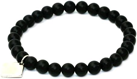 XINWOO matte Agate Beads Elastic Energy Bracelet with one Stainless steel suare piece decoration for good luck