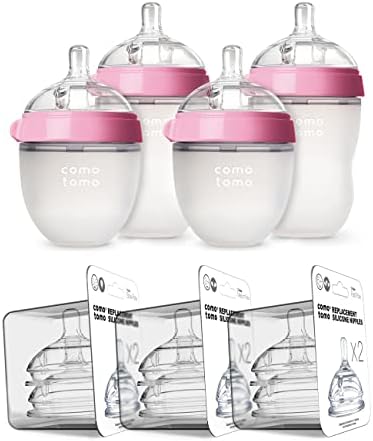 Comotomo Baby Bottle Bundle Pack Soft Silicone Bottles (Pink