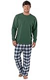 PajamaGram Men's Flannel Tartan Plaid Pajamas with Thermal Top