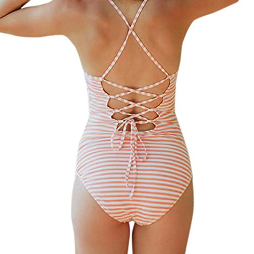 Boomboom Women Junior Girl One Piece Swimsuit Push-Up Padded Bra Jumpsuit Swim Suit (M, Orange)