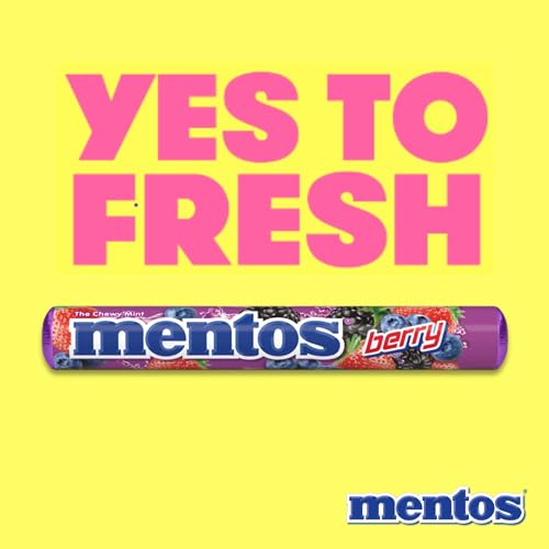 MENTOS CANDY, CHEWY CANDY MINT ROLL, BERRY FLAVORED, AMAZON EXCLUSIVE, PARTY, OFFICE, CONCESSIONS, 14 PIECES (BULK PACK OF 15 ROLLS)