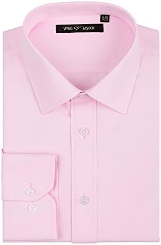 Verno Fashion Men’s Printed Polk-a-Dot Classic Fit Long Sleeve Dress Shirt- Available in More Colors (19-19 1/2-36/37, Pink)