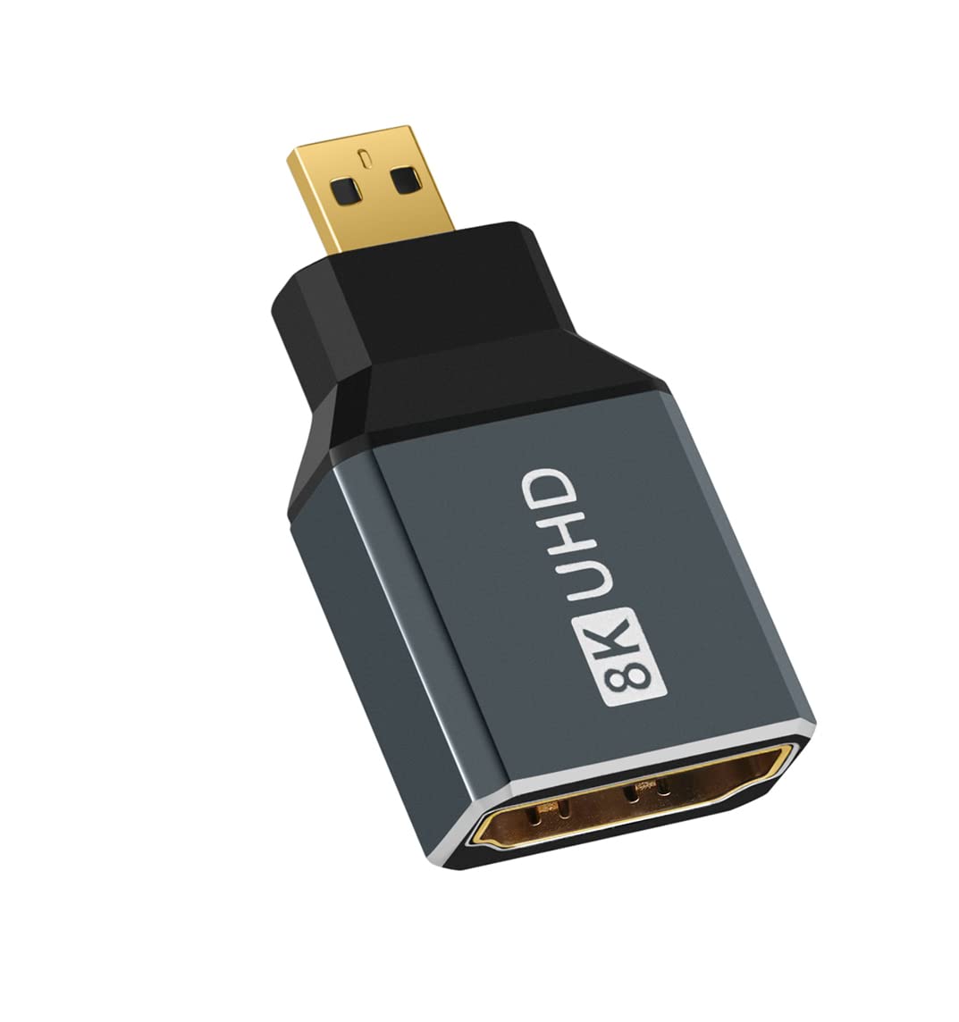 Twozoh 8K Micro HDMI Adapter (1-Pack), 2.1 Micro HDMI Male to Standard HDMI Female Adapter Convertor Support 8K@60Hz, 4K@144Hz, 2K@240Hz