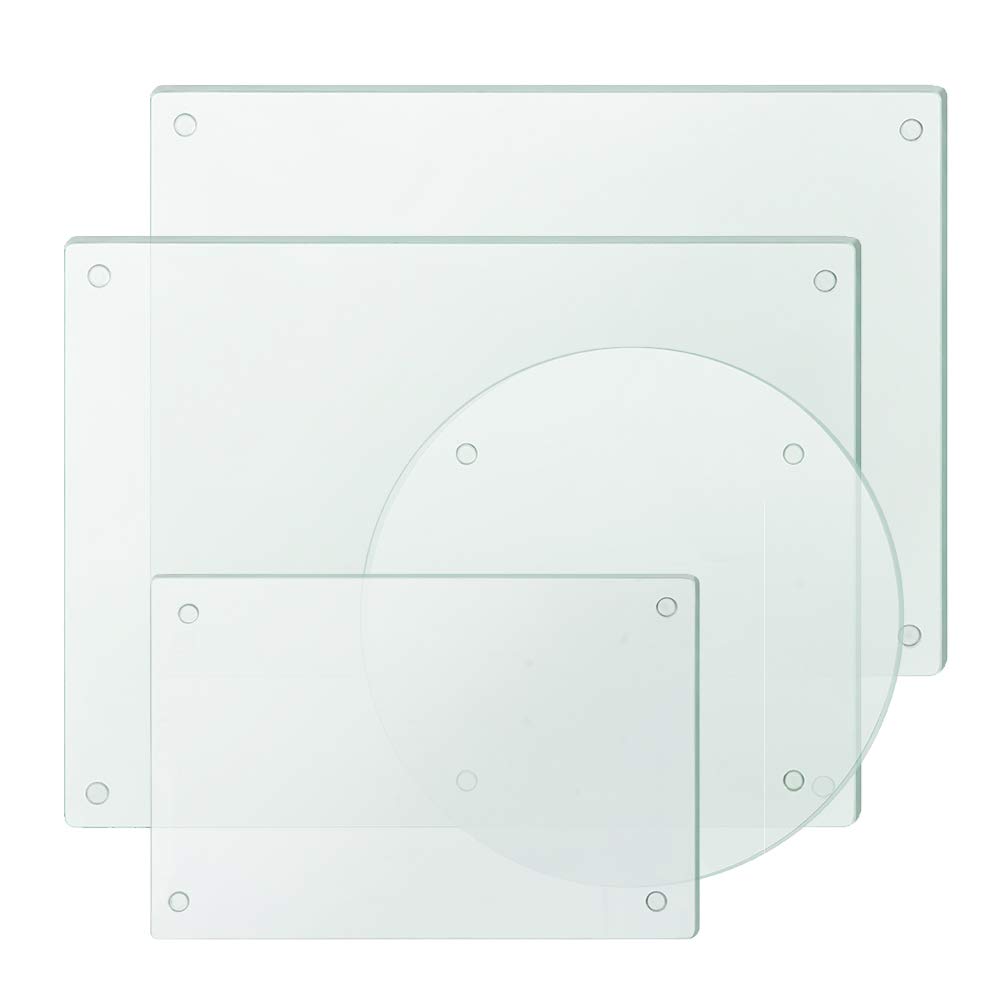 Clear Tempered Glass Cutting Board Set of 4, Non Slip Glass Trays for Kitchen Countertop by Murrey Home, Heat Resistant, No Stain, 11.75"x15.75", 7.75"x11.75" & Round 11.75"