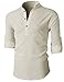 H2H Mens Casual Slim Fit Basic Designed Roll-up Sleeve Popover Henley Shirts