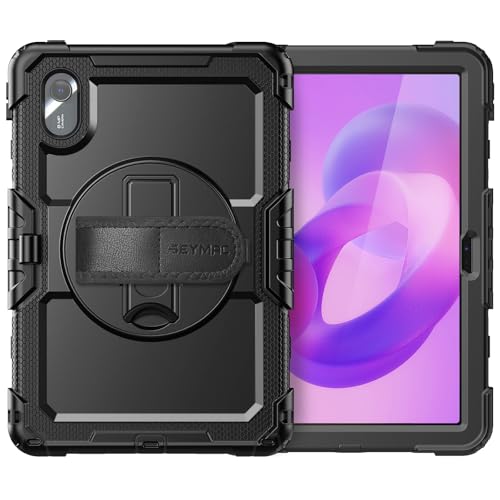 SEYMAC Case for Lenovo Idea Tab 11 2025 / Tab M11 2024 / K11 11 Inch, Shockproof Case for Lenovo M11 with Screen Protector, 360 Rotating Stand, Hand Strap, Shoulder Strap, Pen Holder, Black