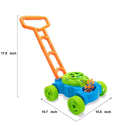 Binory US Fast Shipment Electronic Lawn Mower Bubble Machine Trolley Kids Outdoor Game Toys, Durable Bubble Blower Maker Encourages Pretend Play for Children Ages 3+ Indoor Outside Fun Sports(Blue)