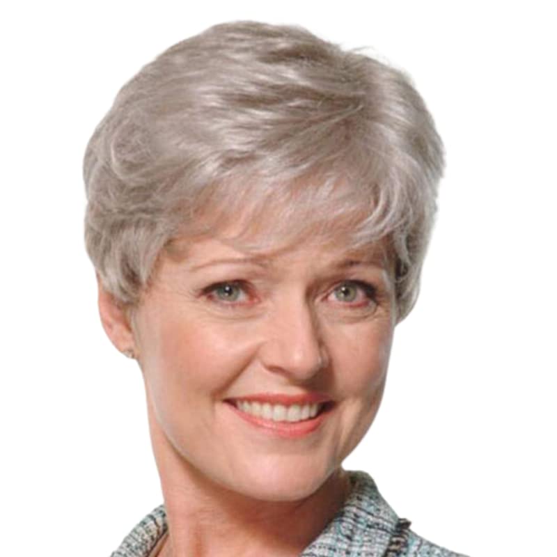 Grey Wigs, Slanted Bangs Short Hair Fluffy Black Gradient Silver Pixie Cut Wig Middle-Aged and Elderly Womens Natural Hair Daily Use