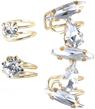 Two Round Stud Crystal Climbing Cuff Earring