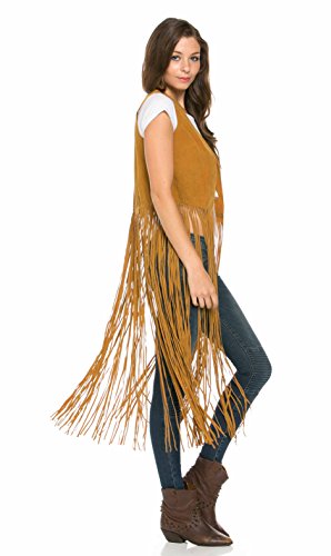 Ultra Fringe Suede Maxi Vest in Tan