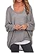 ZANZEA Women's Off The Shoulder Batwing Tops Casual Loose Oversized Tshirts Long Sleeve Fall Pullover Sweater Tops Gray 2XL
