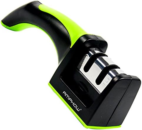 Knife Sharpener - AMPHOW Soft-Grip Handle 2 Stage Sharpening System for Kitchen, Household and Outdoor Knives, Green