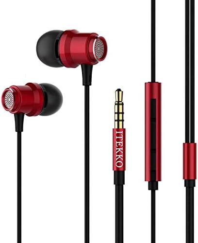 Earphone, Wired Earbuds with Stereo bass Microphone In-Ear 3.5mm sweatproof Mic and Volume Control deal for iPhone8/7/6S/6/Plus/iPhone SE/5S/5C, Samsung Galaxy S7/S6, Google, Nexus 6P/5X, HTCOne(Red)