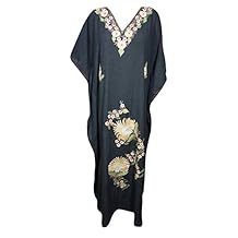 Women's Black Embroidered Maxi Caftan Dress Summer Cover Up Lounger Resort Wear Gift for Mom OneSize