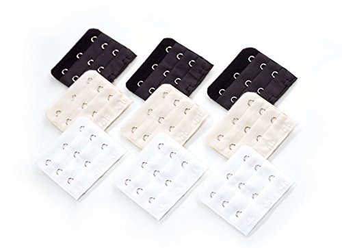 Pregnancy Bra Extender with Three-hooks (Value 9-Pack of Black, White and Beige)